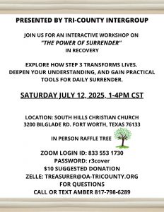 Tri-County OA Workshop on Saturday July 12, 1-4pm @ South Hills Christian Church